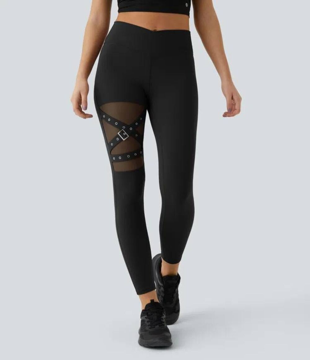 Halara DayStretch High Waisted Crossover Mesh Decorative Buckle Leggings Medium